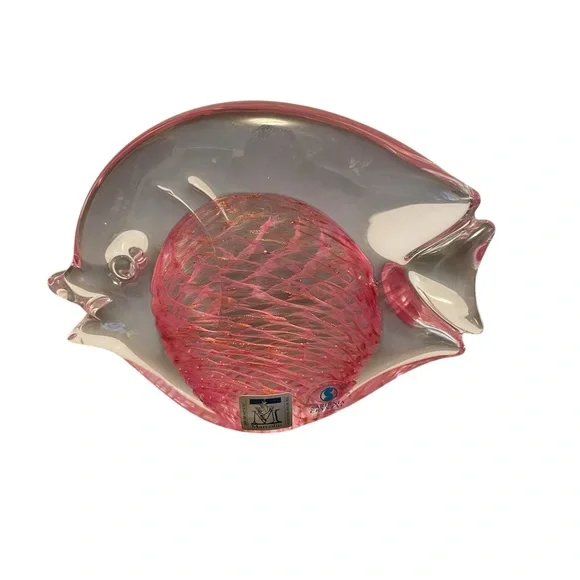 Marcolin Sardinia Crystal Pink Lattice Art Glass Fish Figurine Handmade Italy - Picture 3 of 5